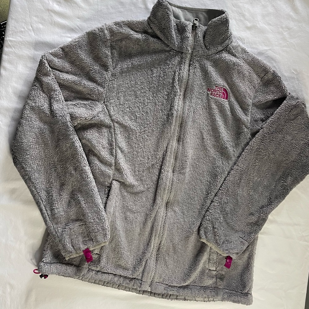 The North Face Gray and Pink Teddy Jacket Full Zip Plush Fleece Medium gorpcore